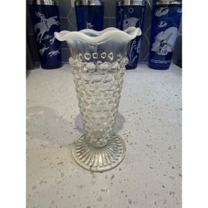 Anchor Hocking Opalescent Moonstone Hobnail 5 1/2" Vase Mid Century Glass